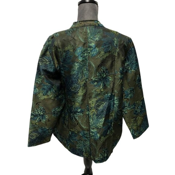 Tudor Court Jacket Womens Size 1X Green Teal Silver Tapestry Button Up Blazer - Picture 4 of 6